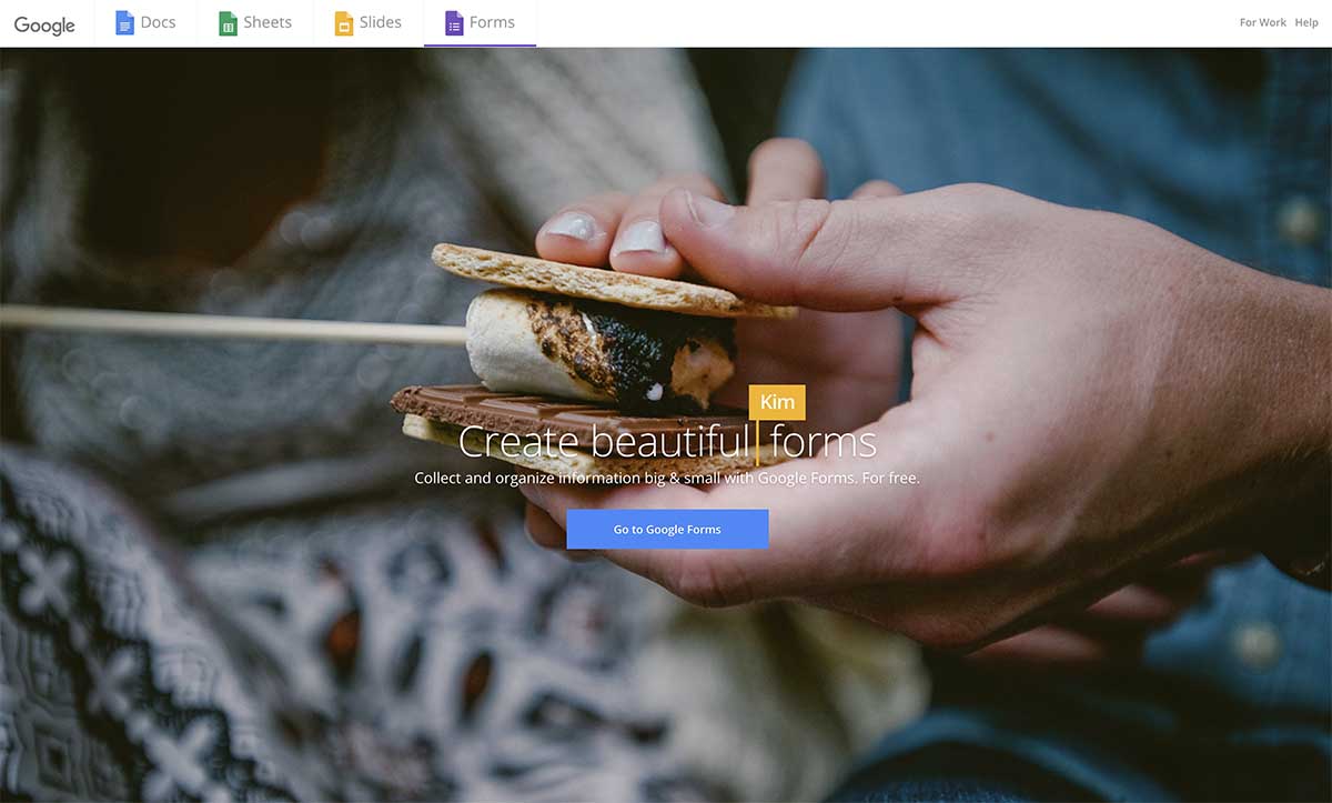 Screenshot of Google Forms' homepage