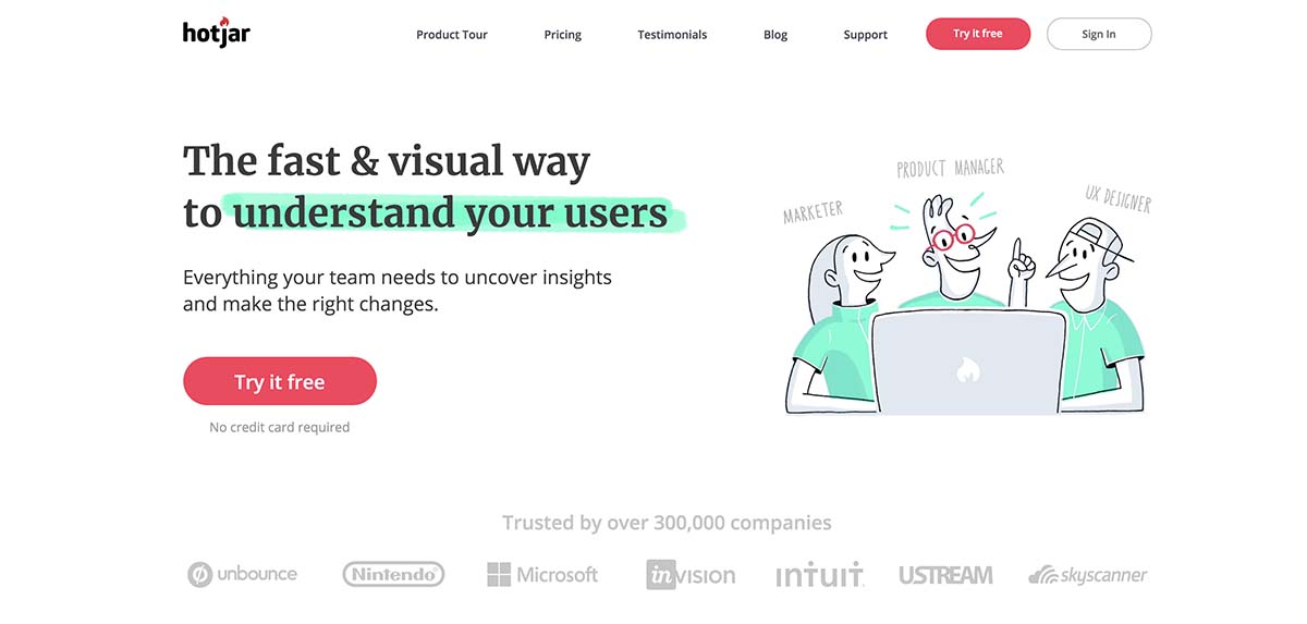 Screenshot of Hotjar's homepage