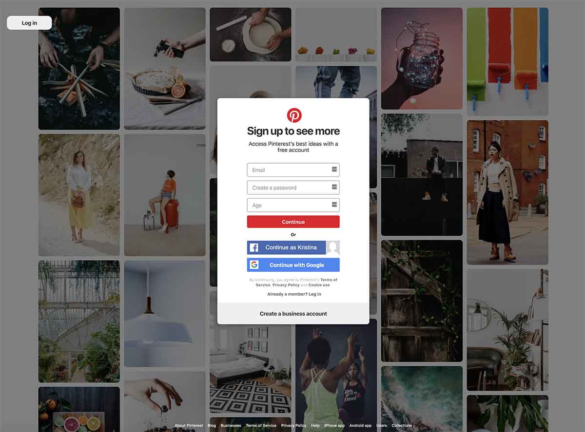 Screenshot of Pinterest's homepage