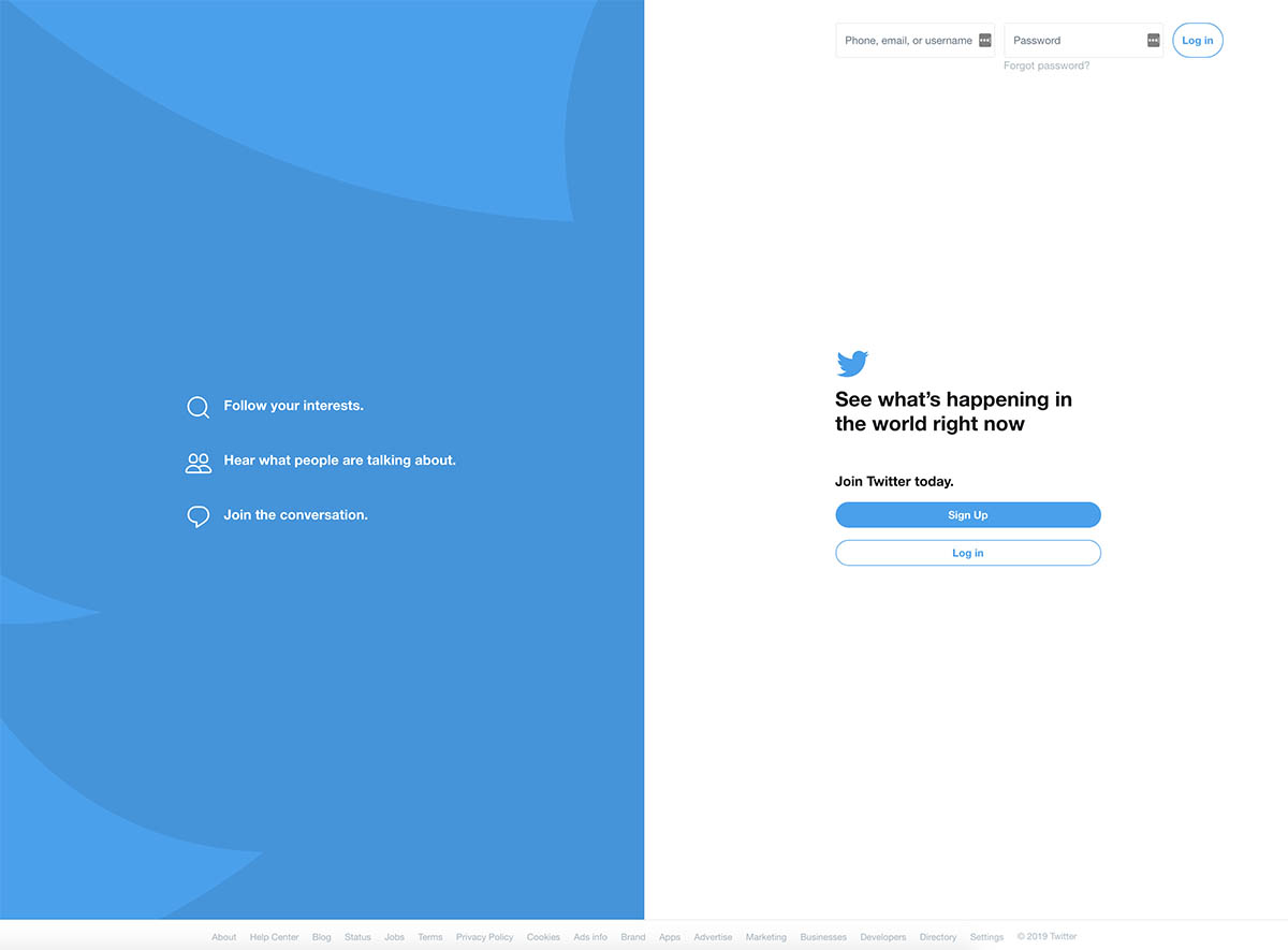 Screenshot of Twitter's desktop homepage
