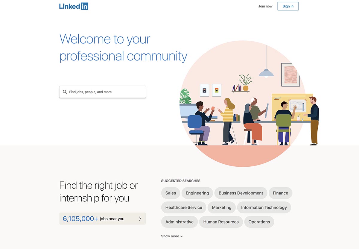 Screenshot of LinkedIn's homepage