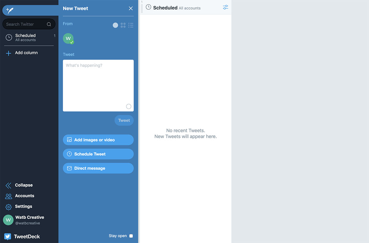 Screenshot of Tweetdeck's scheduler