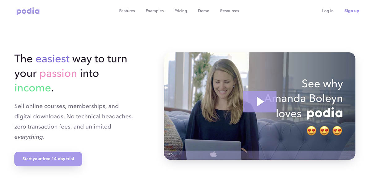 Screenshot of Podia's homepage