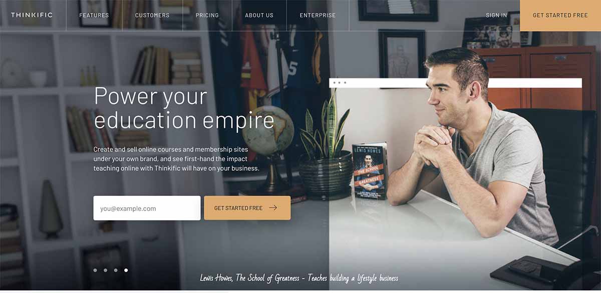 Screenshot of Thinkific's homepage
