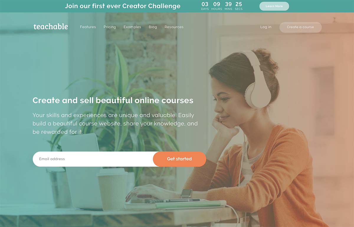 Screenshot of Teachable's homepage