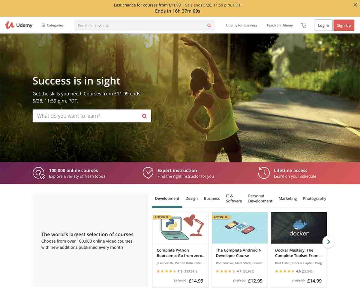 Screenshot of Udemy's homepage