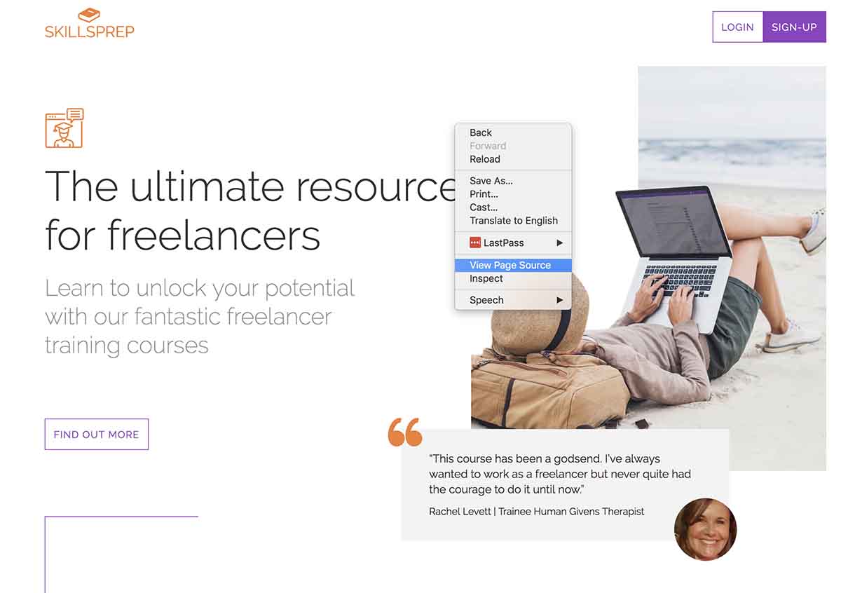 Screenshot of right clicking on a webpage