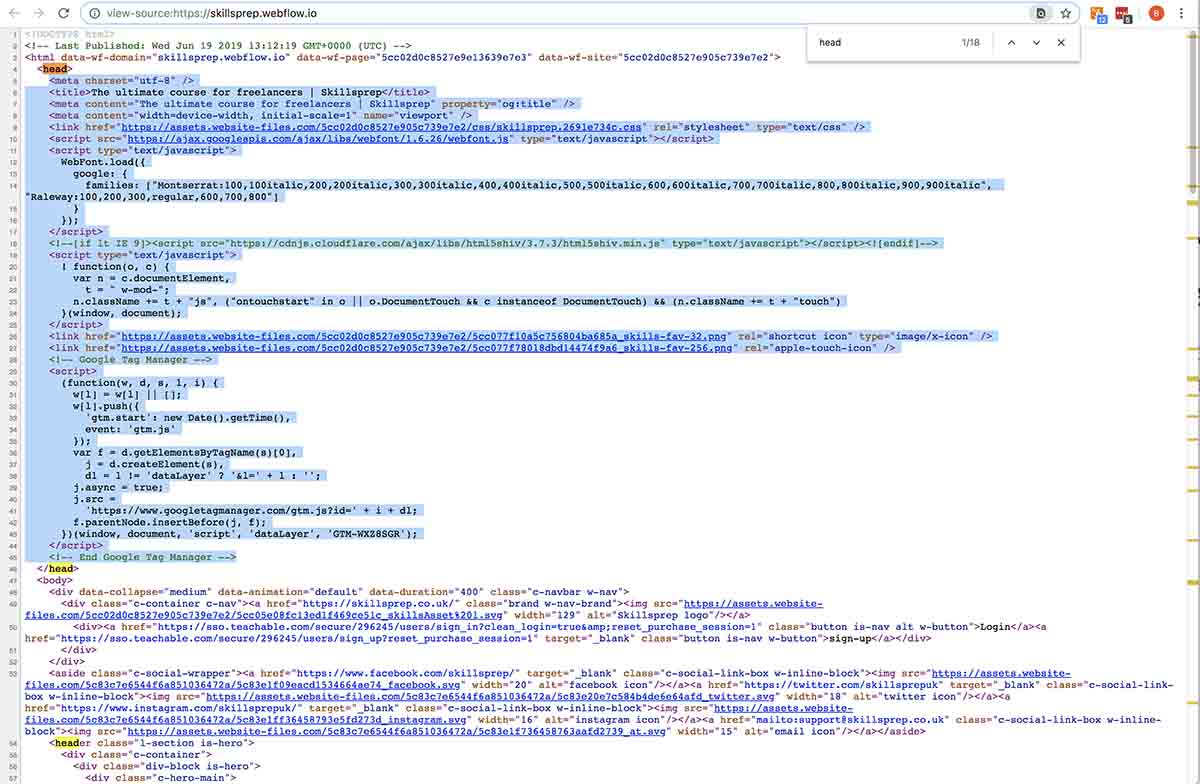 Screenshot of Skillsprep's View Source