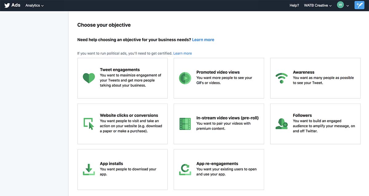 Screenshot of setting up a Twitter Ad