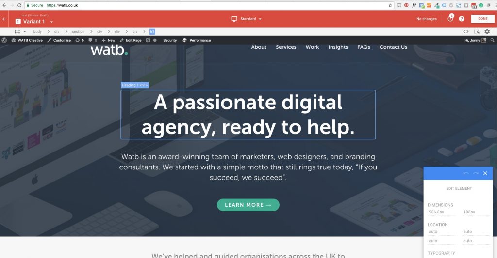 Screenshot of Google Visual Editor