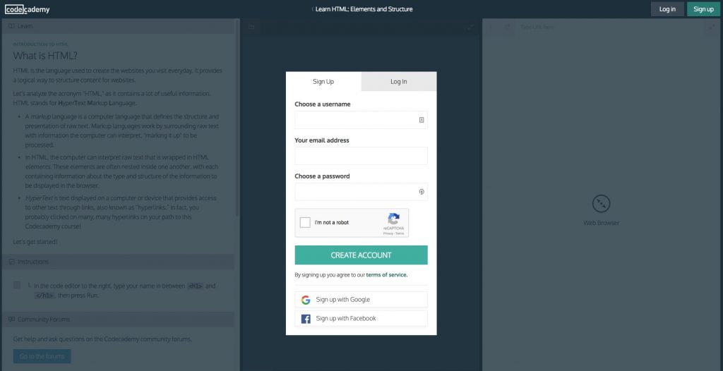Screenshot of Code Academy