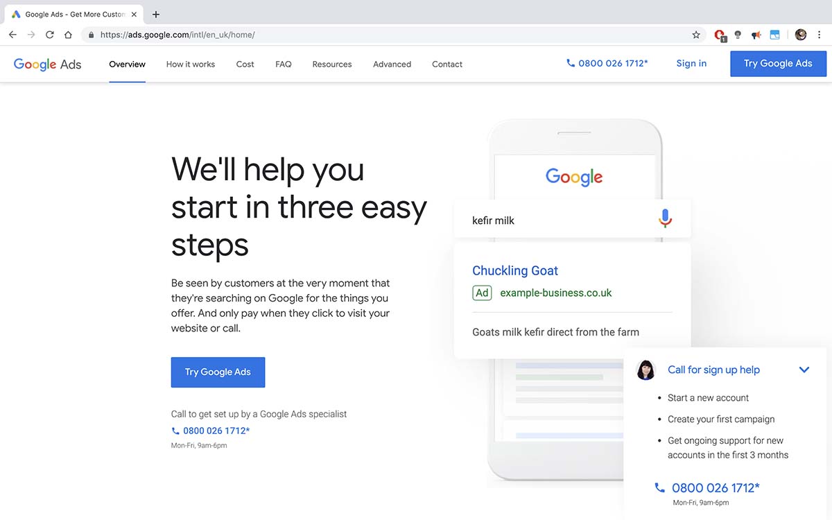 Screenshot of Google Ads' homepage