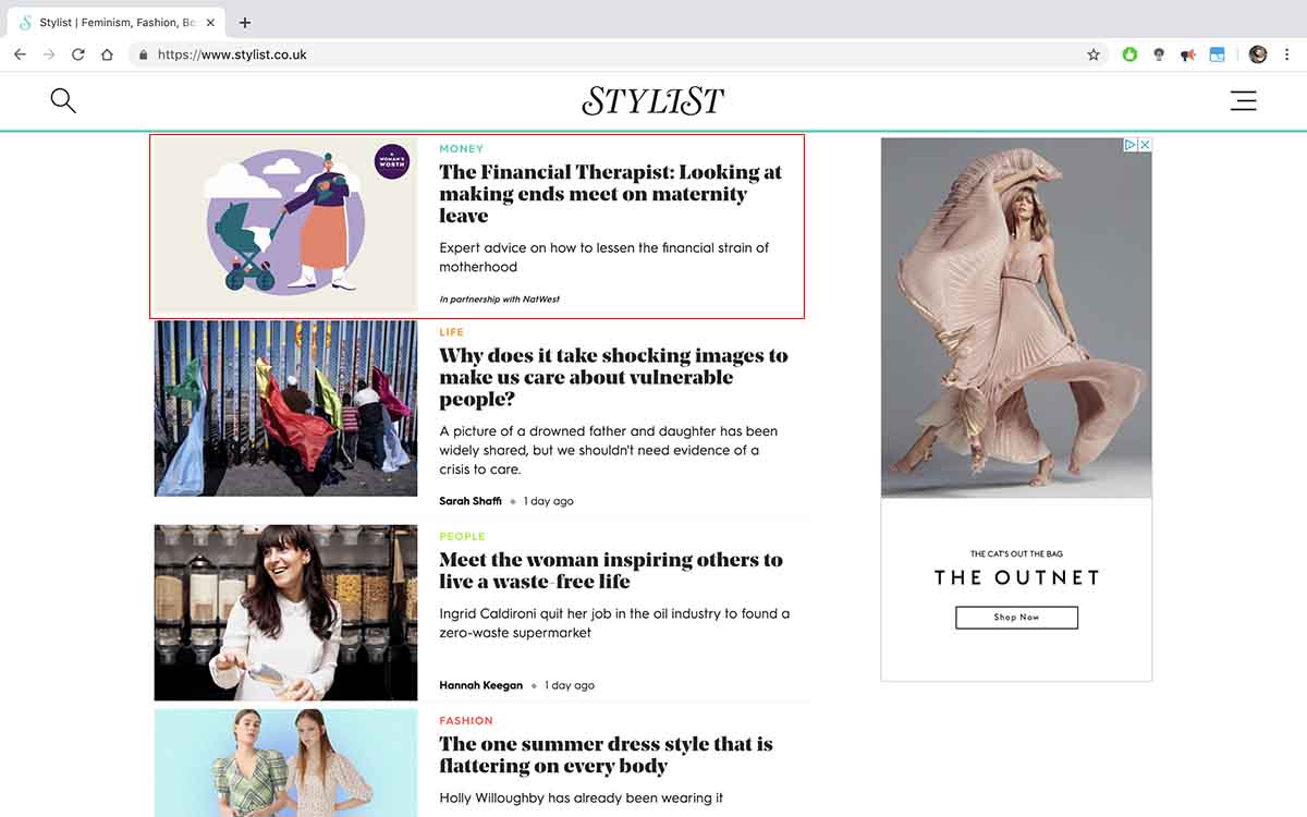 Example of an advertorial on Stylist